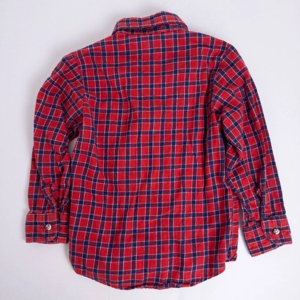 Vintage OshKosh B'Gosh 80s 3-Piece Overalls Knit Sweater‎ Shirt Set Plaid Red 4T